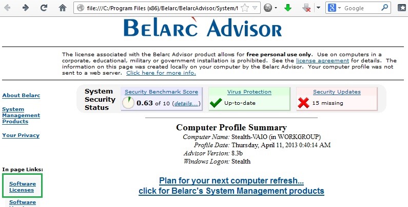 belarc advisor product key windows 8